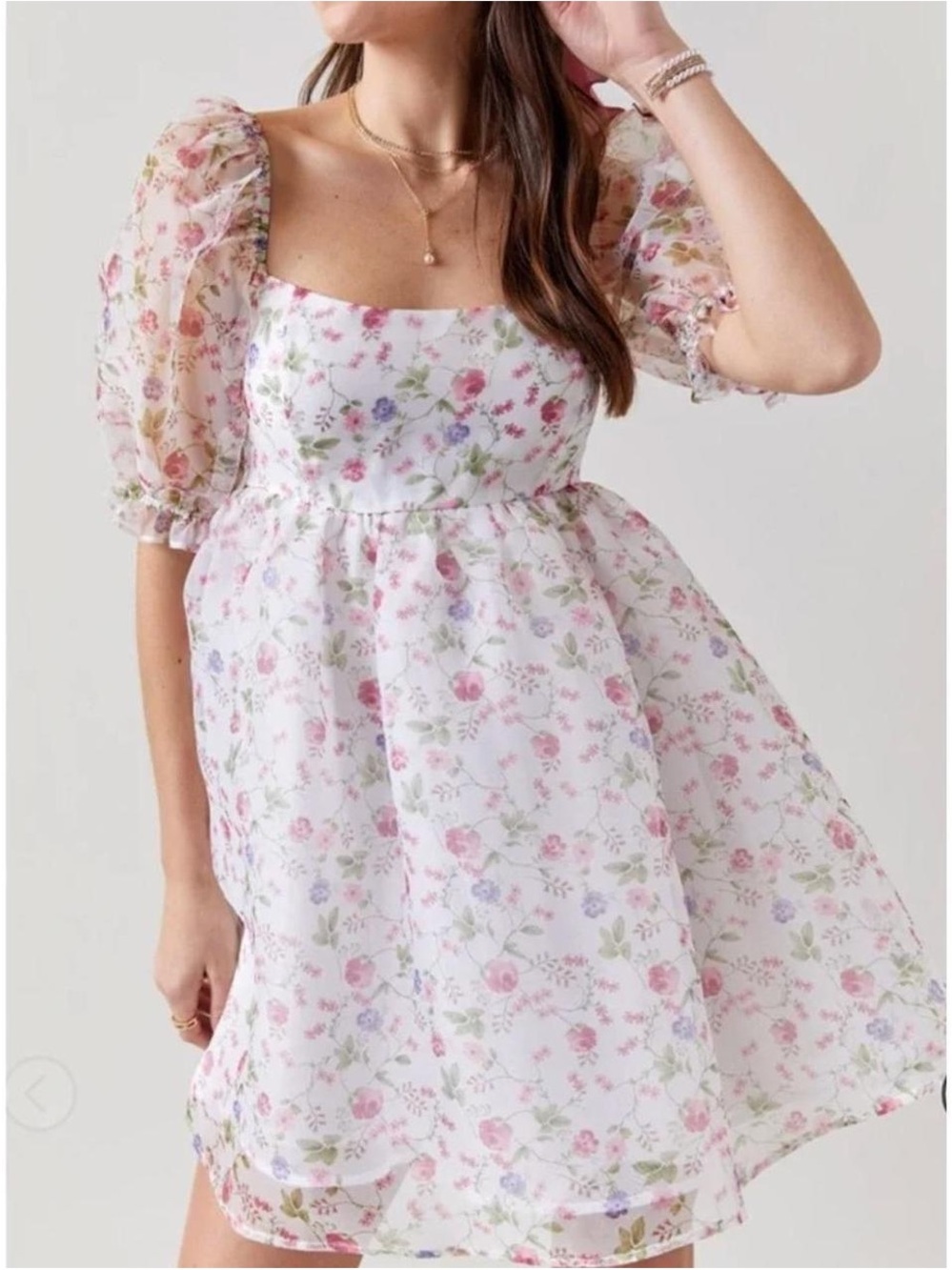 Francesca’s Organza Floral Puff Sleeve Mini Dress